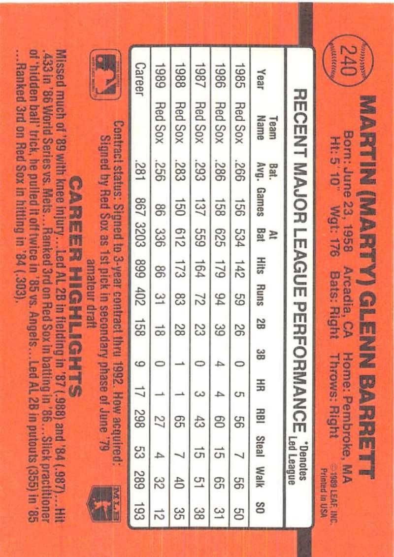 1990 Donruss #240 Marty Barrett VG-EX Boston Red Sox Baseball Card - TradingCardsMarketplace.com