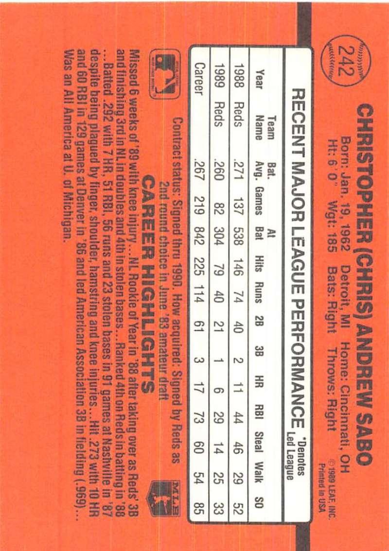 1990 Donruss #242 Chris Sabo VG-EX Cincinnati Reds Baseball Card - TradingCardsMarketplace.com