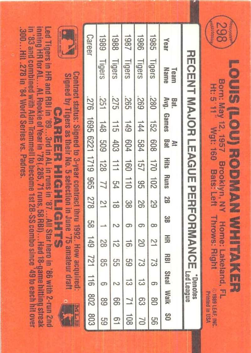 1990 Donruss #298 Lou Whitaker VG-EX Detroit Tigers Baseball Card - TradingCardsMarketplace.com
