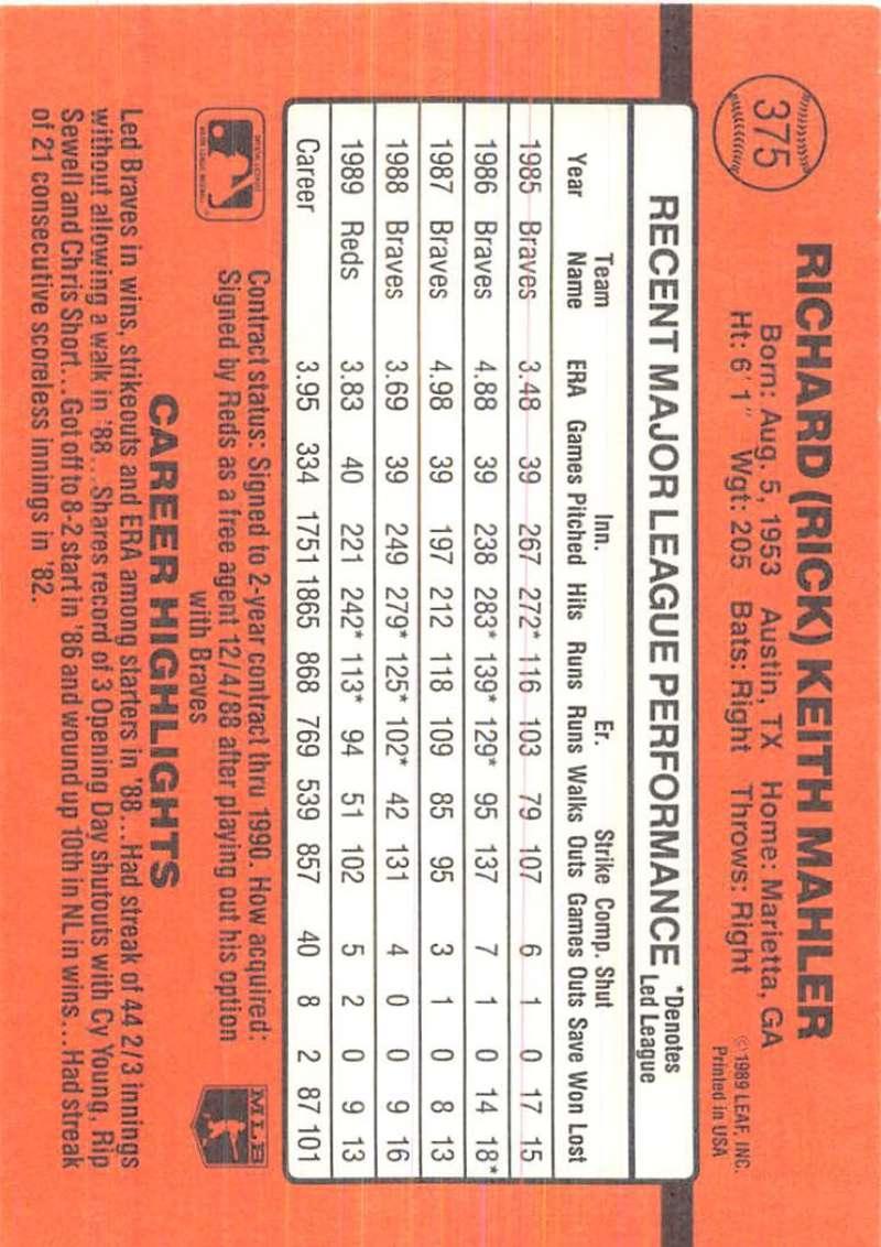 1990 Donruss #375 Rick Mahler VG-EX Cincinnati Reds Baseball Card - TradingCardsMarketplace.com