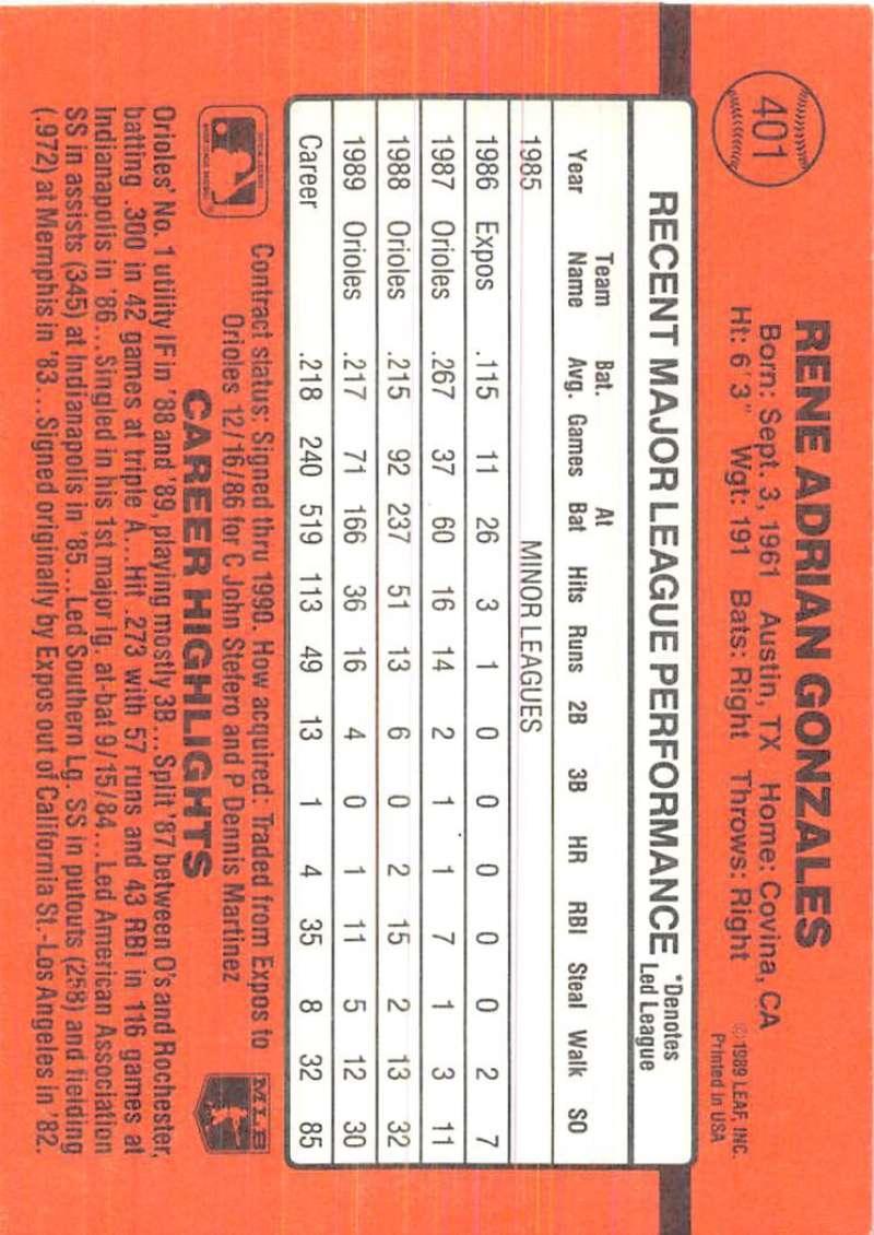 1990 Donruss #401 Rene Gonzales VG-EX Baltimore Orioles Baseball Card - TradingCardsMarketplace.com