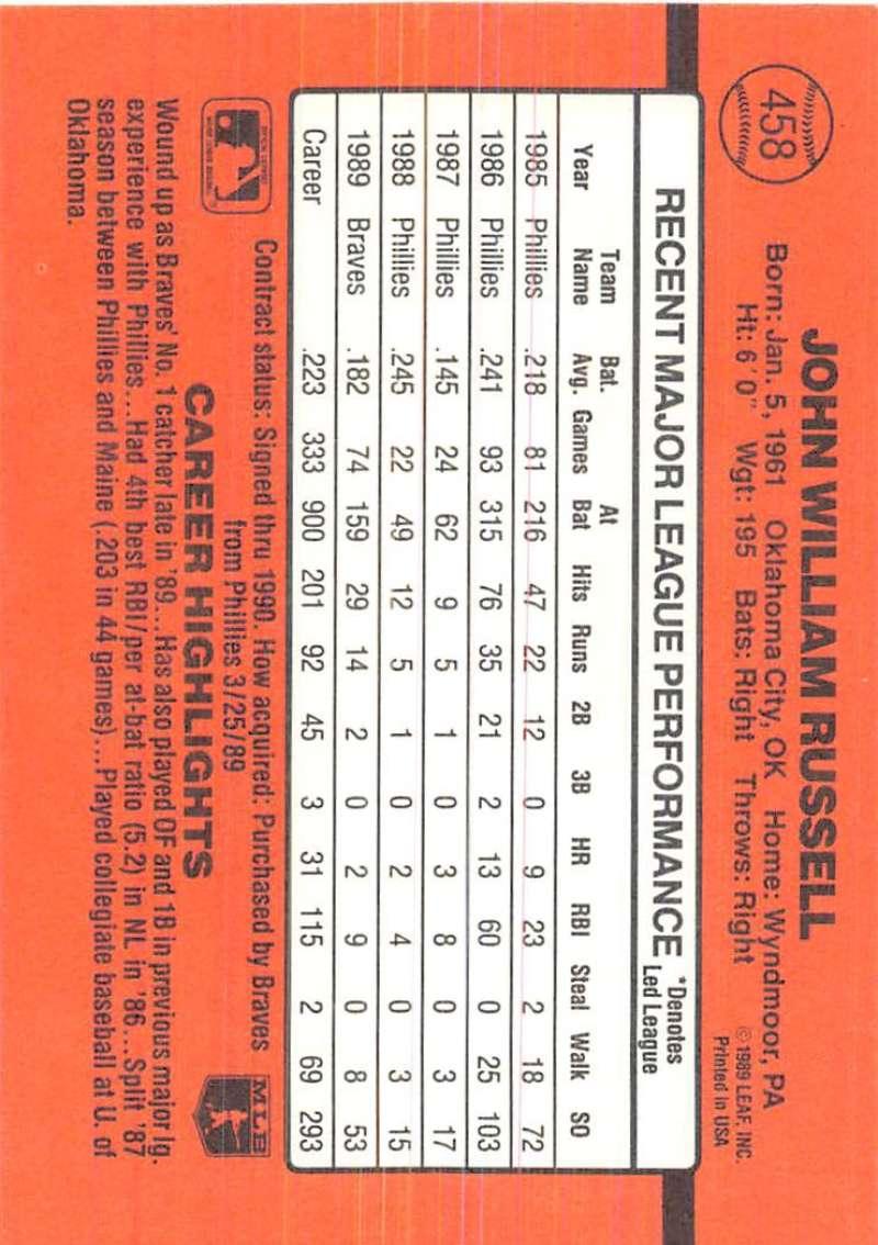 1990 Donruss #458 John Russell VG-EX Atlanta Braves Baseball Card - TradingCardsMarketplace.com