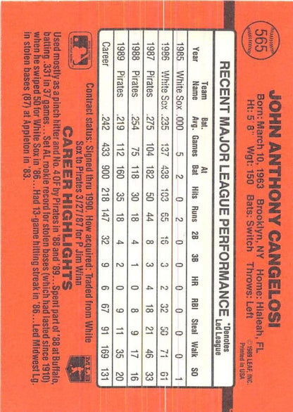 1990 Donruss #565 John Cangelosi VG-EX Pittsburgh Pirates Baseball Card - TradingCardsMarketplace.com