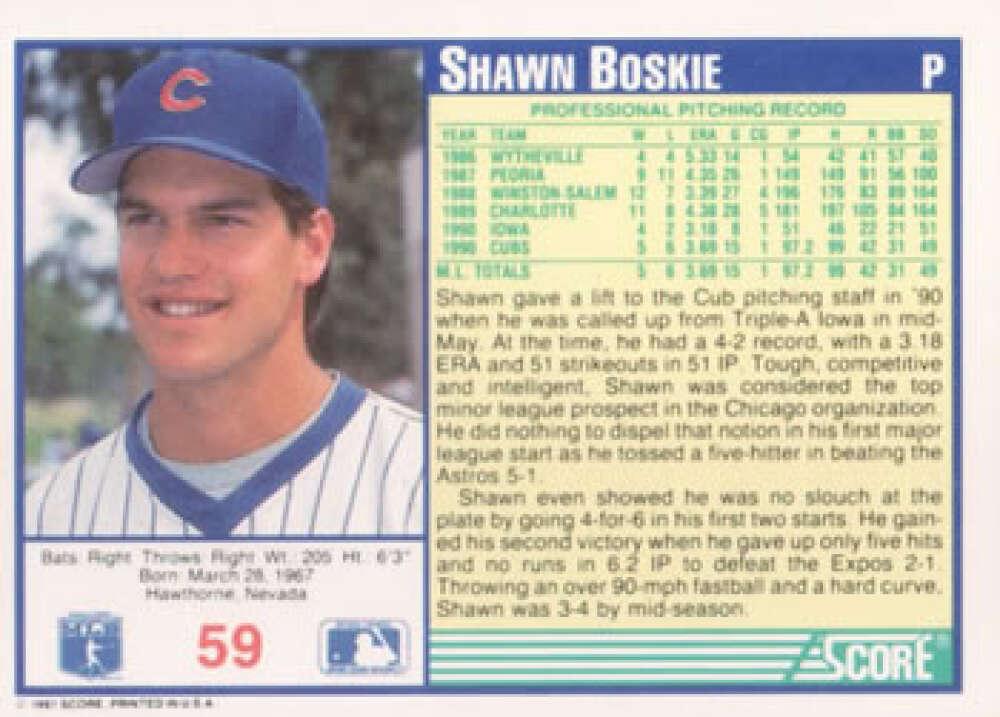 1991 Score #59 Shawn Boskie NM-MT Chicago Cubs Baseball Card - TradingCardsMarketplace.com