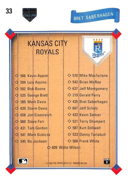 1991 Upper Deck #33 Bret Saberhagen TC NM-MT Kansas City Royals Baseball Card - TradingCardsMarketplace.com