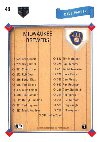 1991 Upper Deck #48 Dave Parker TC NM-MT Milwaukee Brewers Baseball Card - TradingCardsMarketplace.com