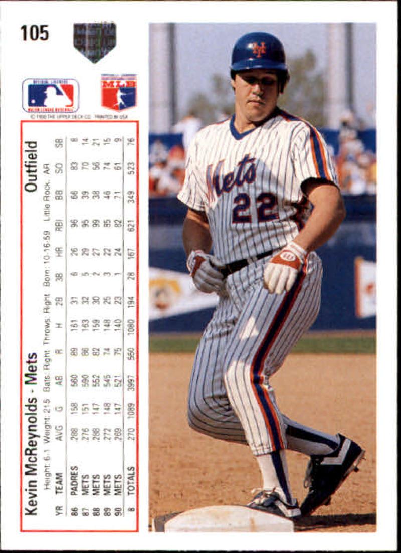 1991 Upper Deck #105 Kevin McReynolds NM-MT New York Mets Baseball Card - TradingCardsMarketplace.com