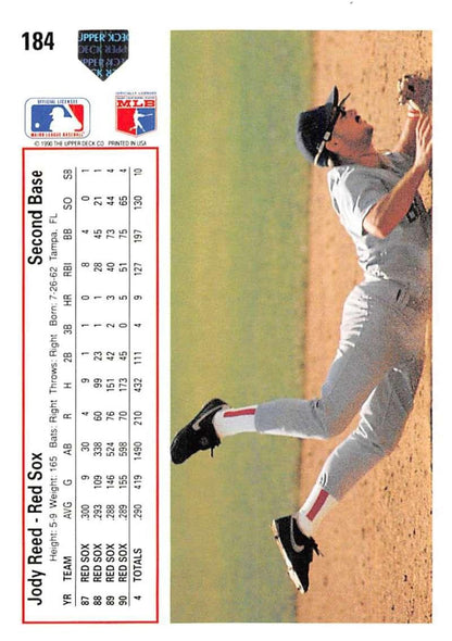 1991 Upper Deck #184 Jody Reed NM-MT Boston Red Sox Baseball Card - TradingCardsMarketplace.com