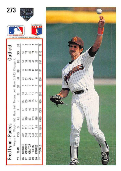 1991 Upper Deck #273 Fred Lynn NM-MT San Diego Padres Baseball Card - TradingCardsMarketplace.com