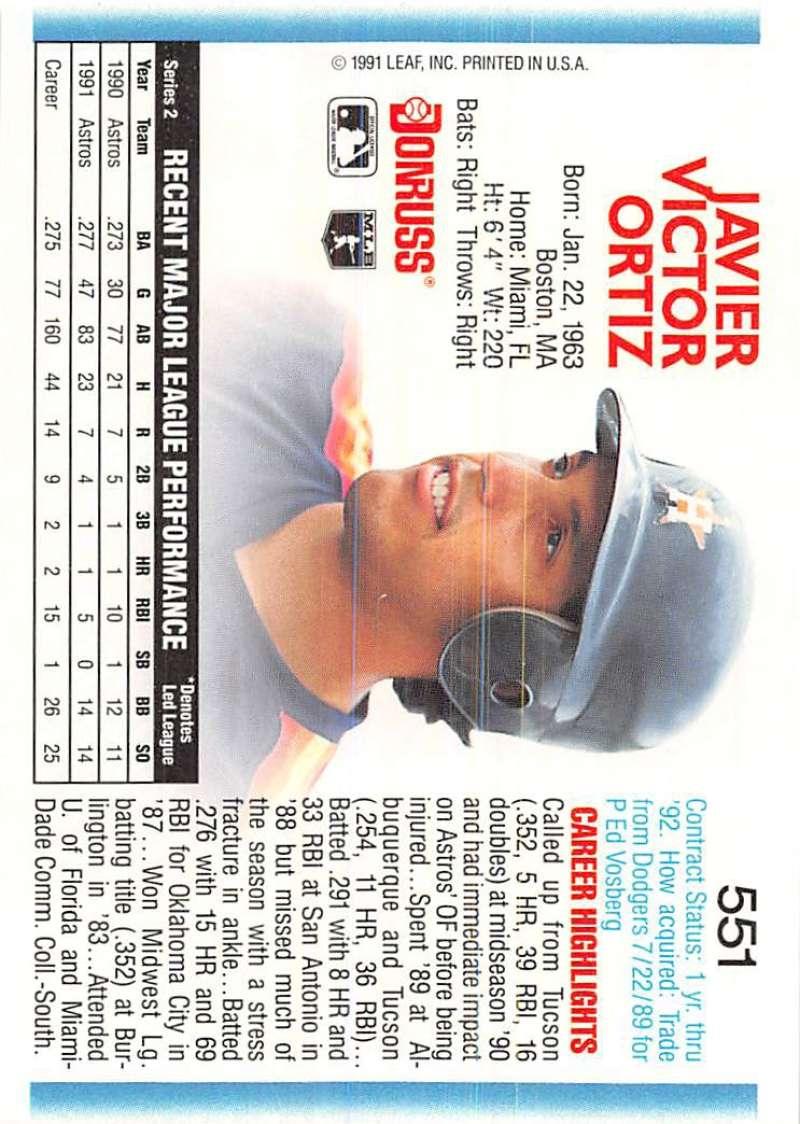 1992 Donruss #551 Javier Ortiz NM-MT Houston Astros Baseball Card - TradingCardsMarketplace.com