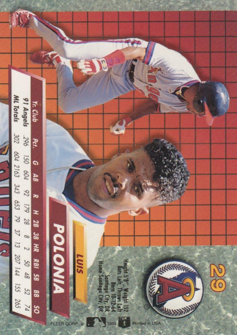 1992 Fleer Ultra #29 Luis Polonia NM-MT California Angels Baseball Card - TradingCardsMarketplace.com