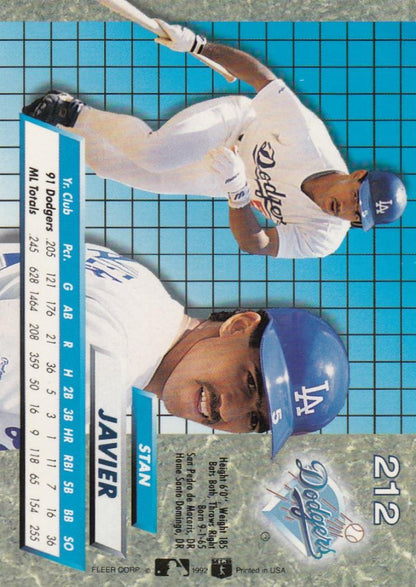 1992 Fleer Ultra #212 Stan Javier NM-MT Los Angeles Dodgers Baseball Card - TradingCardsMarketplace.com