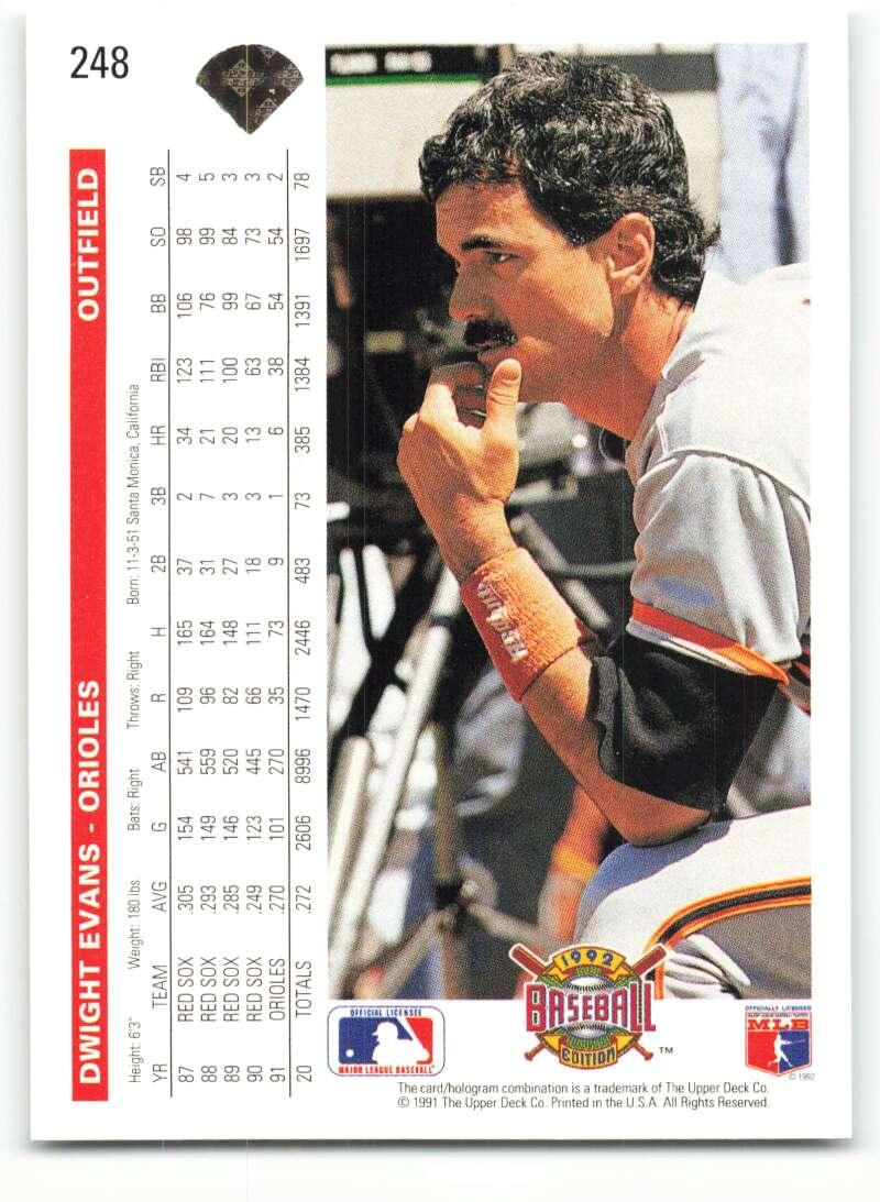 1992 Upper Deck #248 Dwight Evans NM-MT Baltimore Orioles Baseball Card - TradingCardsMarketplace.com