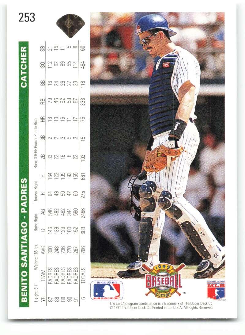1992 Upper Deck #253 Benito Santiago NM-MT San Diego Padres Baseball Card - TradingCardsMarketplace.com