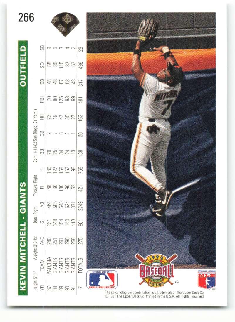 1992 Upper Deck #266 Kevin Mitchell NM-MT San Francisco Giants Baseball Card - TradingCardsMarketplace.com