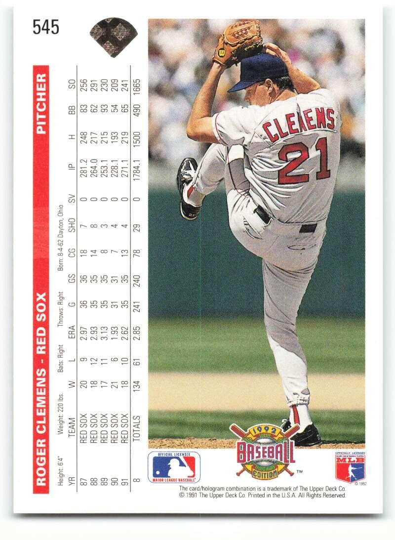 1992 Upper Deck #545 Roger Clemens NM-MT Boston Red Sox Baseball Card - TradingCardsMarketplace.com