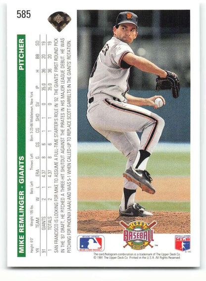 1992 Upper Deck #585 Mike Remlinger NM-MT San Francisco Giants Baseball Card - TradingCardsMarketplace.com