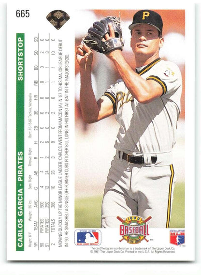 1992 Upper Deck #665 Carlos Garcia NM-MT Pittsburgh Pirates Baseball Card - TradingCardsMarketplace.com