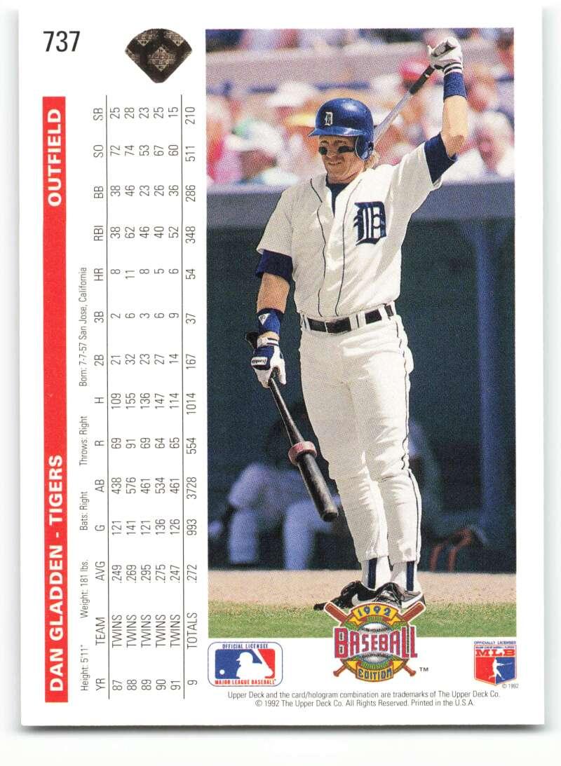1992 Upper Deck #737 Dan Gladden NM-MT Detroit Tigers Baseball Card - TradingCardsMarketplace.com