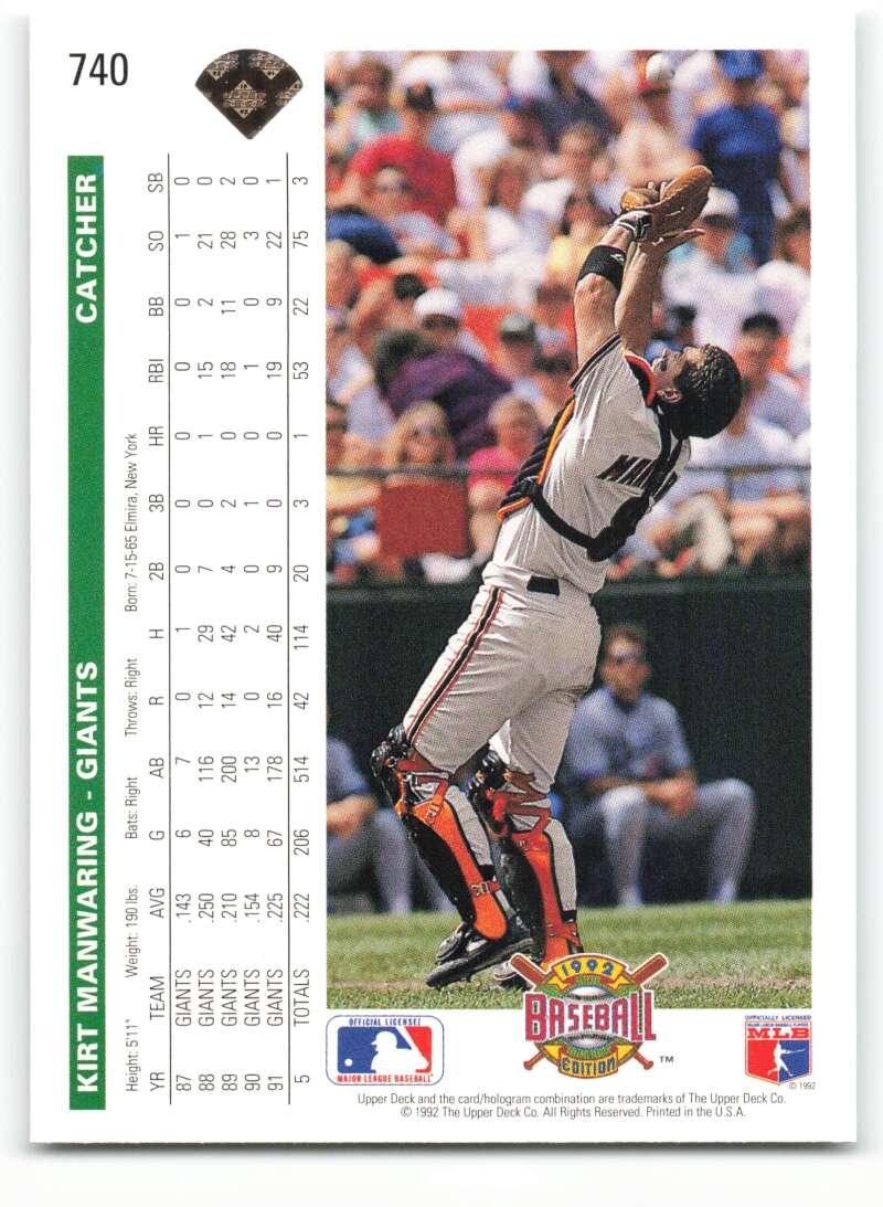 1992 Upper Deck #740 Kirt Manwaring NM-MT San Francisco Giants Baseball Card - TradingCardsMarketplace.com