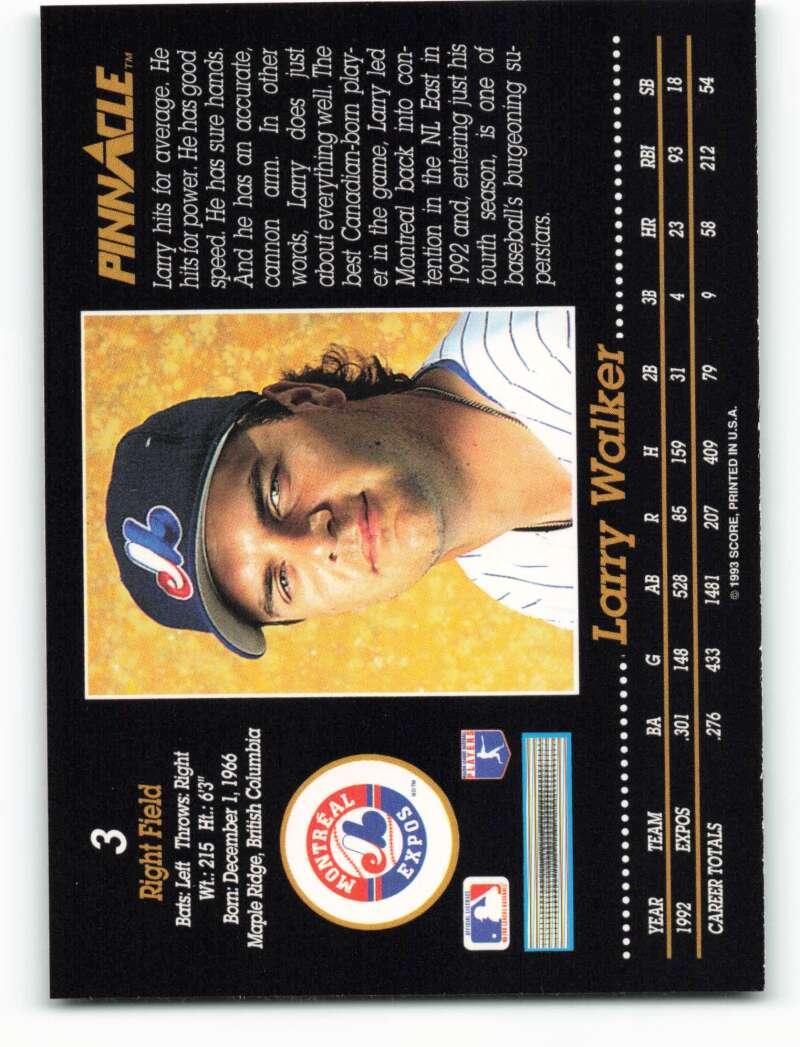 1993 Pinnacle #3 Larry Walker NM-MT Montreal Expos Baseball Card - TradingCardsMarketplace.com