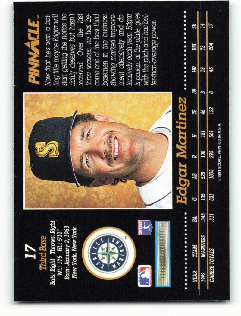 1993 Pinnacle #17 Edgar Martinez NM-MT Seattle Mariners Baseball Card - TradingCardsMarketplace.com