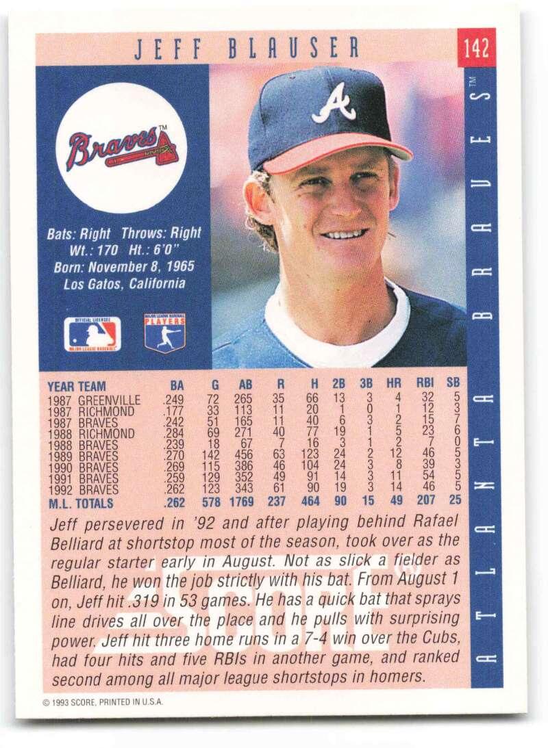 1993 Score #142 Jeff Blauser NM-MT Atlanta Braves Baseball Card - TradingCardsMarketplace.com