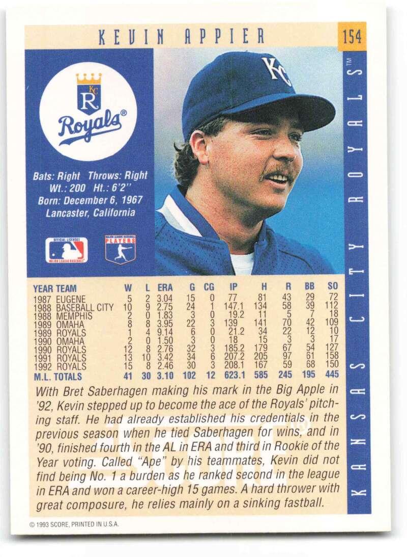 1993 Score #154 Kevin Appier NM-MT Kansas City Royals Baseball Card - TradingCardsMarketplace.com