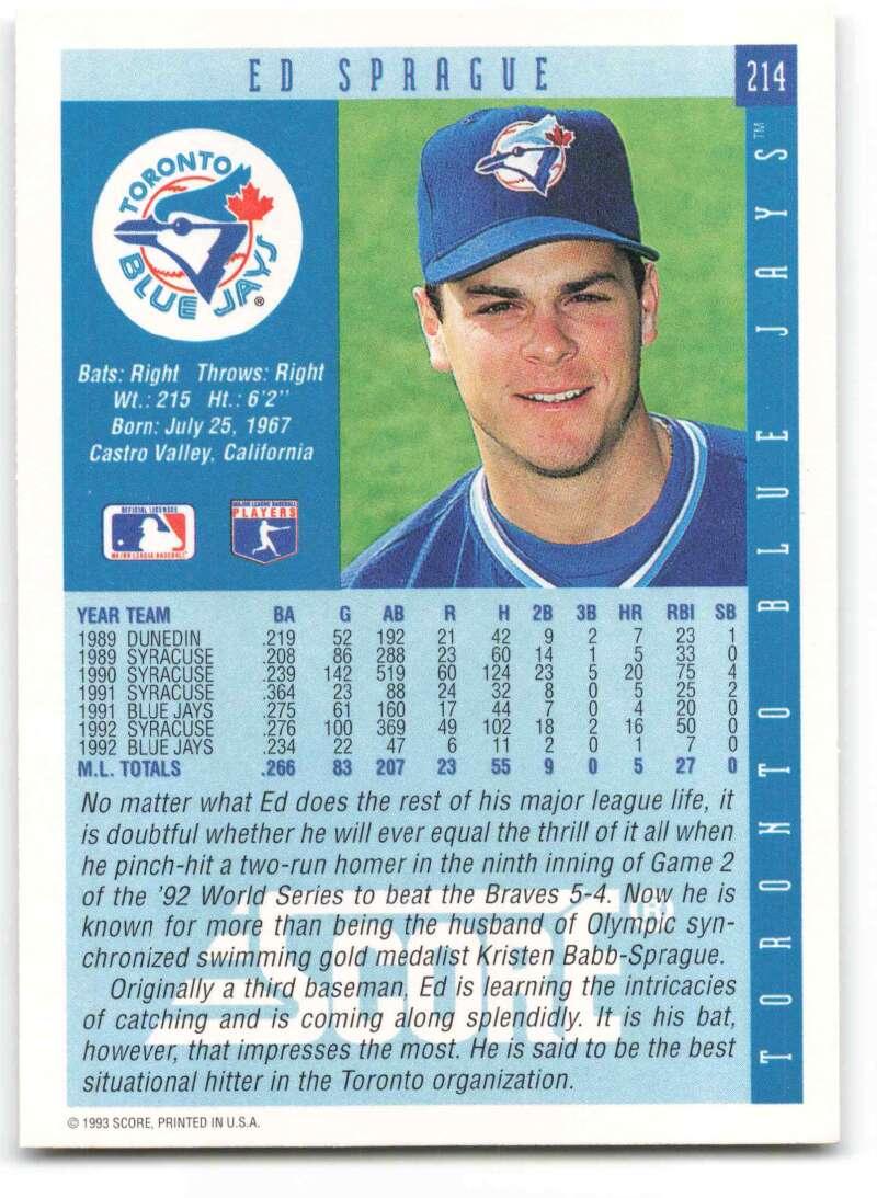 1993 Score #214 Ed Sprague NM-MT Toronto Blue Jays Baseball Card - TradingCardsMarketplace.com