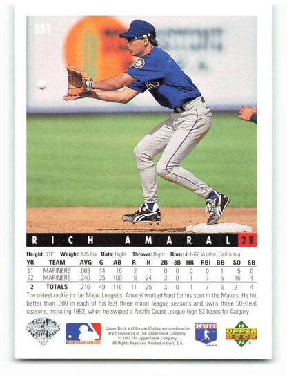 1993 Upper Deck #551 Rich Amaral VG Seattle Mariners Baseball Card - TradingCardsMarketplace.com