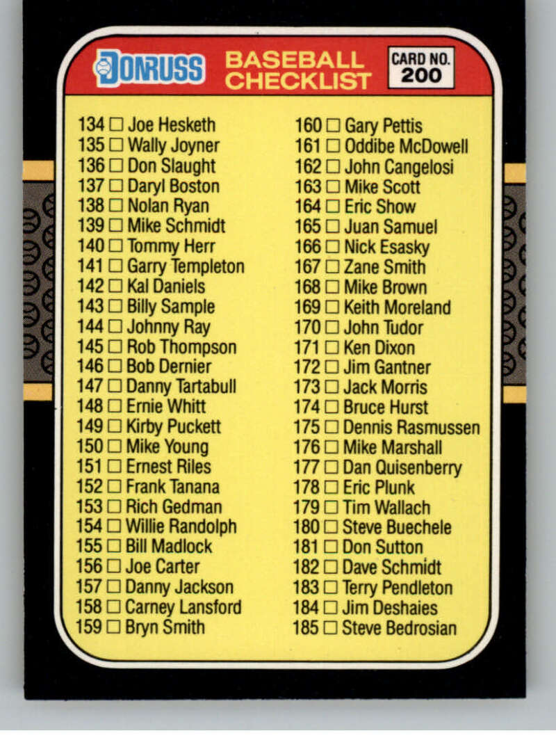 1987 Donruss #200 Checklist 134-239 EX Baseball Card - TradingCardsMarketplace.com